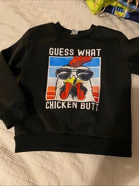 Size 5 Black Sweatshirt with Colorful Chicken Graphic